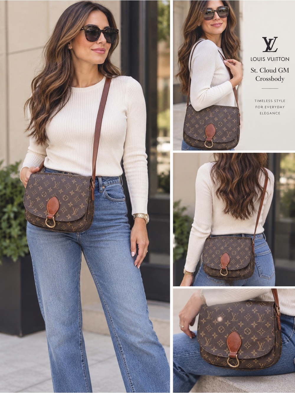 Louis Vuitton Brown Monogram Crossbody Bag with Tan Trim